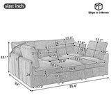 85.4" Modular Sectional Sofa Couch, Convertible Sofa Bed with Movable Ottoman, 2 USB Ports & Phone Holder