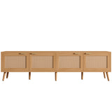70" TV Stand for TVs up to 80", Natural Media Console with Rattan Doors & Cable Holes, TV Entertainment Center
