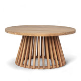 Round Acacia Wood Patio Coffee Table with Slatted Pedestal Base, Weather-Resistant, Indoor/Outdoor Coffee Table