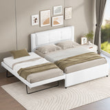 Full Size Upholstered Platform Bed Frame with Soft Padded Headboard & Trundle, Beige