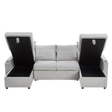 109.5"W U-Shaped Convertible Sofa Bed, Upholstered Sectional Sofa with Storage Chaises, Cup Holders & USB Ports, Gray