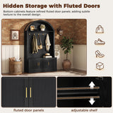 All-in-1 Arched Hall Tree Mudroom Coat Rack Organizer Entryway Bench Shoe Storage Cabinet with Hooks & Adjustable Shelves, Black