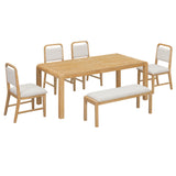 6-Piece Extendable Dining Set with 4 Upholstered Chairs & Bench, 60"-72" Mid-Century Modern Kitchen Table with Curved Legs