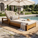 Patio Chaise Lounge Daybed with Adjustable Back&Water-Resistant Cushion, Weather-Resistant Outdoor Recliner, Cream&Teak