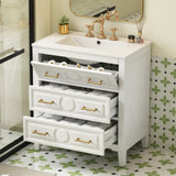 30"W Bathroom Vanity with Ceramic Sink, Free Standing Single Vanity Set with 3 Drawers, Solid Wood Frame, Classic Design