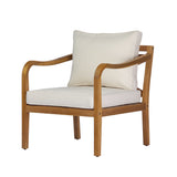 Outdoor Club Chair Patio Ergonomic Accent Chair with Soft Water-resistant Cushions & Weather-Resistant Acacia Wood Frame, Teak+Beige