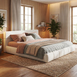 King Upholstered Platform Bed Frame with Cloud-Like Boucle Fabric Headboard, White