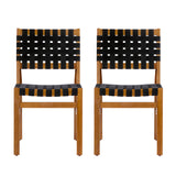Set of 2 Outdoor Dining Chairs, Acacia Wood Patio Side Chairs with Breathable Woven Rope for Indoor & Outdoor Use
