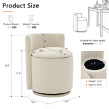 Storage Swivel Chair Velvet Upholstered Barrel Chair Ergonomic Accent Chair Round Vanity Stool, Beige