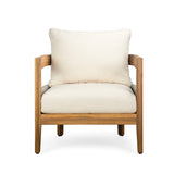 Outdoor Club Chair Patio Accent Chair with Water-resistant Cushion, Weather-Resistant Acacia Wood Frame & Rope Accent, Teak+Beige