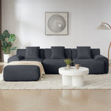 113" Modern L-Shaped Modular Sectional Sofa, Corduroy Upholstery Oversized 3-Seater Couch with Deep Seat and Movable Ottoman