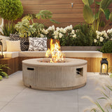 38" Patio Propane Fire Pit Table,50000 BTU Round Outdoor Fireplace with Steel Burner, Adjustable Flame Control, Lava Rocks&Rain Cover,Brown