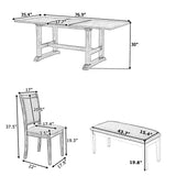6-Piece Extendable Trestle Dining Table Set, Wood Kitchen Table with 17.7" Removable Leaf, 4 Upholstered Chairs & Bench