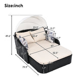 Outdoor Sunbed, Patio PE Rattan Daybed, Upholstered Chaise Lounger with Adjustable Canopy, Beige