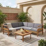 Outdoor Sectional Sofa Set Patio Chat Conversation Set Garden Furniture Set Lounge Set with Coffee Table & Water Resistant Cushion, Gray