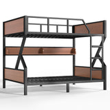 Full over Full Size Metal Bunk Bed with Storage Shelves & Lights, Noise-free Design, Black