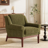 Mid-Century Modern Accent Chair, Chenille Upholstered Armchair with Flared Arms & Birch Wood Legs, Ergonomic Reading Chair