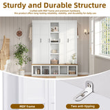 4-in-1 Hall Tree Entryway Bench Storage Bench Mudroom Coat Rack with Hooks, Storage Cabinet & Shelves, White