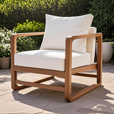 Outdoor Accent Chair Patio Club Chair Leisure Armchair with Weather-resistant Cushion & Acacia Wood Frame