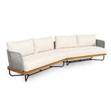 Outdoor Sofa Patio Sectional Sofa Set with Water Resistant Cushion, Teak+ Beige