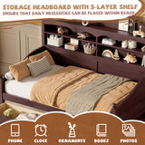 Twin Size Daybed Platform Bed with Storage Drawers & Storage Bookcase Headboard, Espresso