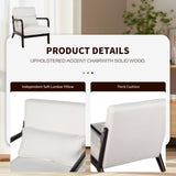 Mid-Century Modern Accent Chair with Lumbar Pillow & Soft Cushion, Reading Armchair Ergonomic Lounge Chair, Beige&Walnut