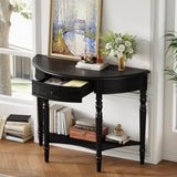 Farmhouse Half Moon Console Table with Drawer & Shelf, Rustic Accent Sofa Table Entryway Table