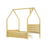 Twin Size Kid Platform Bed Frame House Bed Montessori Bed with 2 Storage Drawers & Headboard, Natural