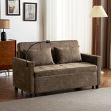 56.9"W Loveseat Sofa, Pull-Out Sleeper Sofa Bed with Adjustable Backrest, Side Pockets, Two USB Ports and A Phone Holder