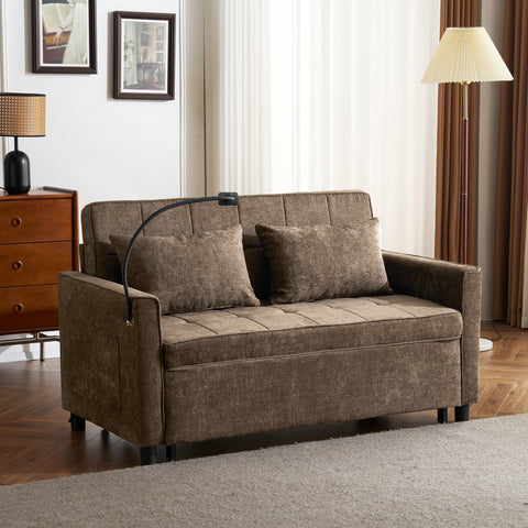 56.9"W Loveseat Sofa, Pull-Out Sleeper Sofa Bed with Adjustable Backrest, Side Pockets, Two USB Ports and A Phone Holder