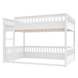 Queen Bunk Bed with Ladder and Guardrails, Detachable Bed Frame, White