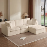 110" Cloud Sectional Couch, Convertible L-Shape Sofa with Ottoman, 3-Seater Modular Sectional Sofa, Warm Beige