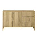Wooden Buffet Cabinet, Wave-Pattern Sideboard with 3 Drawers & Hooks, Storage Cabinet Cupboard, Natural