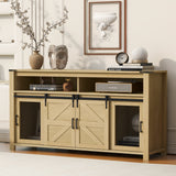 59.3"W Sideboard with Sliding Barn Door & Mesh Panels, Buffet Cabinet with Open Storage, Natural