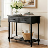Classic Console Table with Storage Drawers and Bottom Shelf, Black