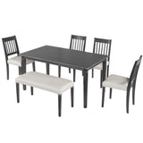 6-Piece Retro Dining Room Set, Classic Kitchen Furniture Set, Wooden Rectangular Table and 4 Chairs with Bench for kitchen & Dining Room, Easy Assembly, Space Saving