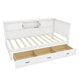 L-Shaped Bed Frame with Drawer and and Bookcase,Corner Bed Wooden Captain Bed with Led Downlight and USB Port for Small Room,Bedroom, Guest Room