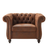 Chesterfield Club Chair with Scrolled Arms, Nailhead Trim, and Solid Wood Legs