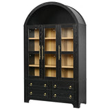 72.8"H Arched Pantry Cabinet, Kitchen Storage Cabinet with 3 Glass Doors, 4 Drawers & Adjustable Shelves for Dining Room, Bathroom