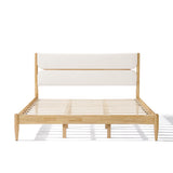 King Size Solid Wood Bed Frame With Fleece Upholstered Headboard, Ivory