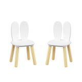 Kids Table and 2 Chairs Set, 3 Pieces Rabbit Themed Toddler Table and Chair Set, Children Wooden Activity Play Table Set Solid Wood Legs