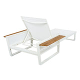 Patio Chaise Lounge Set with 4-Position Adjustable Back, Side Table&Foldable Arm, Rust-resistant Outdoor Recliner Lounger Daybed,Teak,White