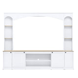 Elegant Arched Entertainment Center Wall Unit with Bookshelf, Farmhouse TV Stand with Wood Grain for TVs Up to 70", 91inch Media Console with Adjustable Shelves for Living Room