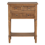 Narrow Console Table, Slim Sofa Table with Three Storage Drawers and Bottom Shelf (Natural)
