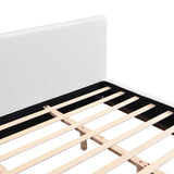 Elegant White Fabric Upholstered Bed With Nice Wood Grain Textured Solid Wood Base Frame,White