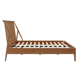 Solid Bamboo Wood Spindle Platform Queen Bed with 46.5" Tall Headboard, Bohemian Bed Frame with Wooden Slats and Metal Support, Mid-Century Modern Style,No Box Spring Needed
