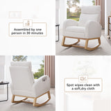 Leisure Rocking Chair,Nursery Rocking Chair With Adjustable Footstool,Thickened Headrest And High Backrest, Storage Pocket On The Right Side,The Base Rocker Is Solid Wood