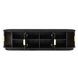 Farmhouse Wooden TV Stand with Sliding Tambour Door for TVs up to 75", Fluted Media Console with Adjustable Storage, Golden Handle TV Cabinet with Cable holes for Living Room