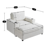42.8" Oversized Chaise Lounge Chair with Storage Ottoman, Corduroy Sofa Bed with Cup Holders & USB Charging Port, Upholstered Sleeper Chair, Deep - Seat Reading Couch for Living Room, Bedroom