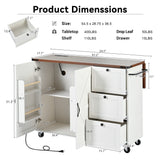 Farmhouse Kitchen Island with Power Outlet, Kitchen Storage Island with Internal Storage Rack, Drop Leaf, Spice Rack, Rolling Kitchen Cart on Wheels, for Home, Kitchen and Dining Room